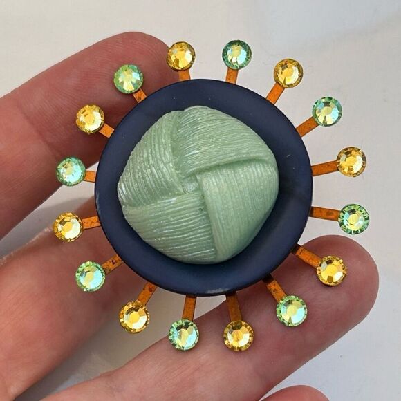 Upcycled Atomic Starburst Refrigerator Magnet Buttons Rhinestones Blue Mint Gree - Picture 1 of 3